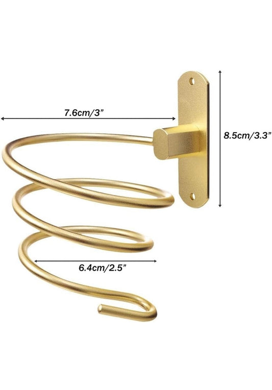 Mounted Spiral Hair Dryer Holder - Gold